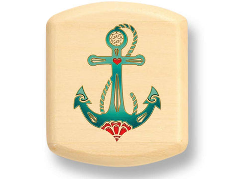 Top View of a 2" Flat Wide Aspen with color printed image of Anchor