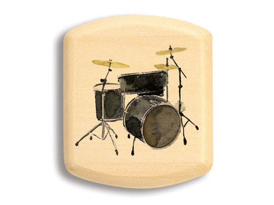 Top View of a 2" Flat Wide Aspen with color printed image of Drum Set Watercolor