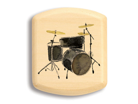 Top View of a 2" Flat Wide Aspen with color printed image of Drum Set Watercolor