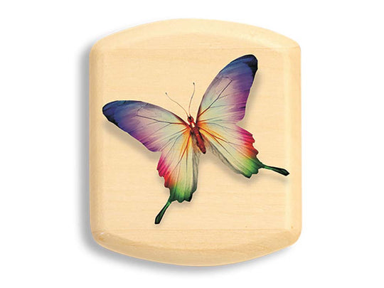 Top View of a 2" Flat Wide Aspen with color printed image of Colorful Butterfly