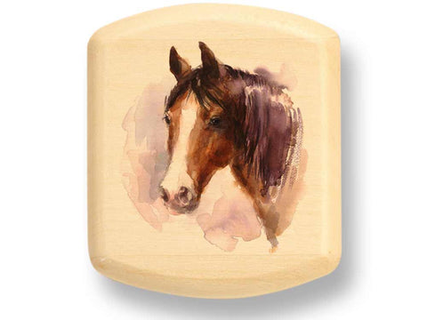 Top View of a 2" Flat Wide Aspen with color printed image of Horse Portrait