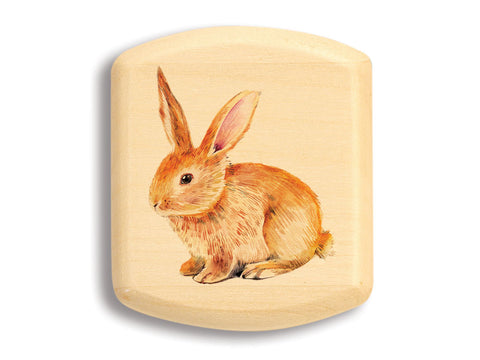 Top View of a 2" Flat Wide Aspen with color printed image of Bunny Rabbit