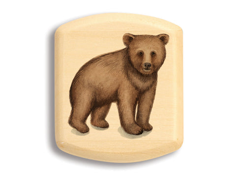 Top View of a 2" Flat Wide Aspen with color printed image of Bear Cub