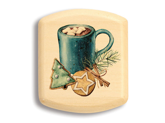Top View of a 2" Flat Wide Aspen with color printed image of Christmas Mug