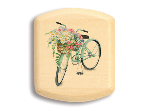 Top View of a 2" Flat Wide Aspen with color printed image of Bike with Flower