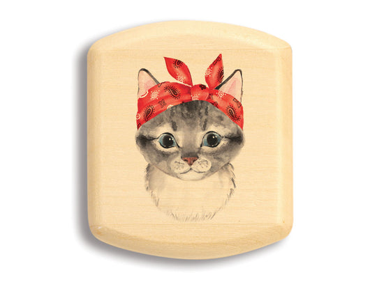 Top View of a 2" Flat Wide Aspen with color printed image of Kitten in Bandana