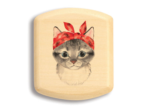Top View of a 2" Flat Wide Aspen with color printed image of Kitten in Bandana