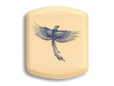 Top View of a 2" Flat Wide Aspen with color printed image of Blue Bird in Flight