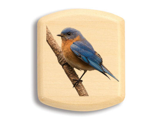 Top View of a 2" Flat Wide Aspen with color printed image of Blue Bird