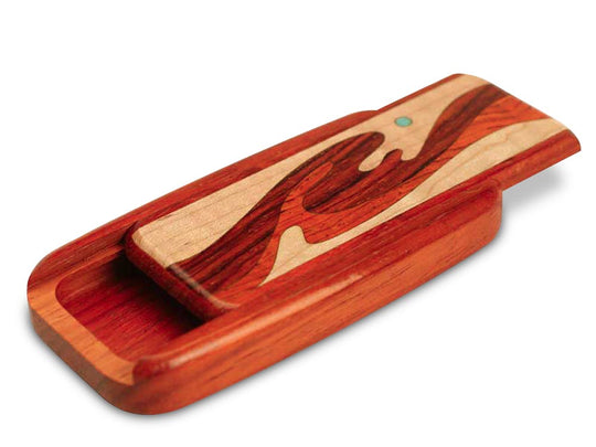 Opened View of a 4" Flat Wide Padauk with marquetry pattern of Wave Marquetry  of a 4" Flat Wide Padauk - Wave Marquetry 