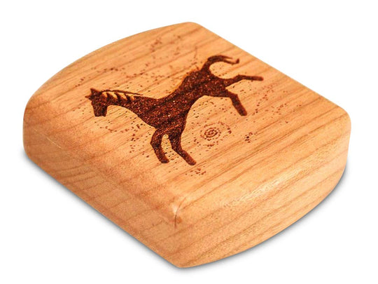 Opened View of a 2" Flat Wide Cherry with laser engraved image of Running Horse Power Free