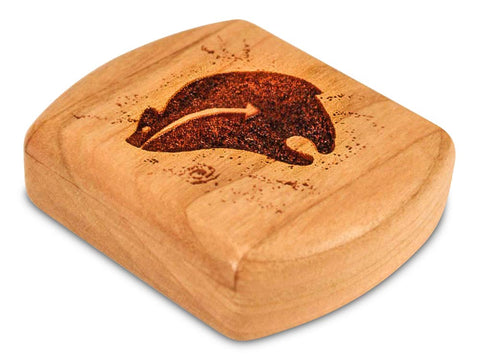 Top View of a 2" Flat Wide Cherry with laser engraved image of Heartline Bear Luck Friends