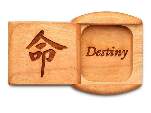 Top View of a 2" Flat Wide Cherry with laser engraved image of Destiny