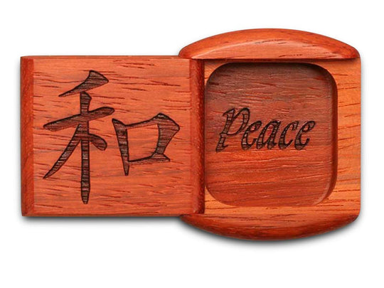 Top View of a 2" Flat Wide Padauk with laser engraved image of Peace