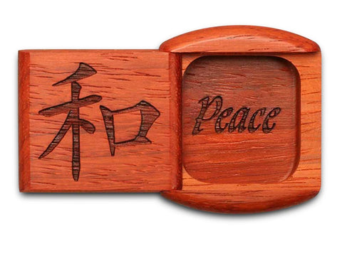 Top View of a 2" Flat Wide Padauk with laser engraved image of Peace