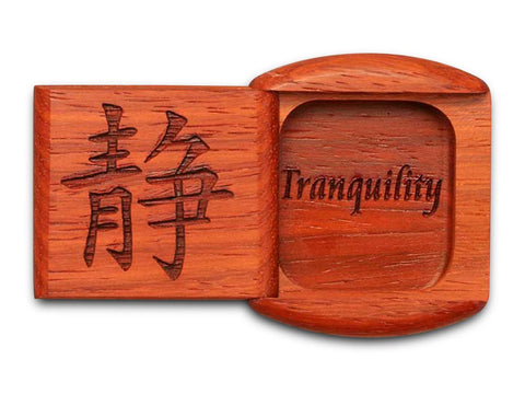 Top View of a 2" Flat Wide Padauk with laser engraved image of Tranquility