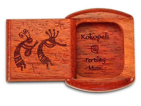 Top View of a 2" Flat Wide Padauk with laser engraved image of Kokopelli Fertility Music