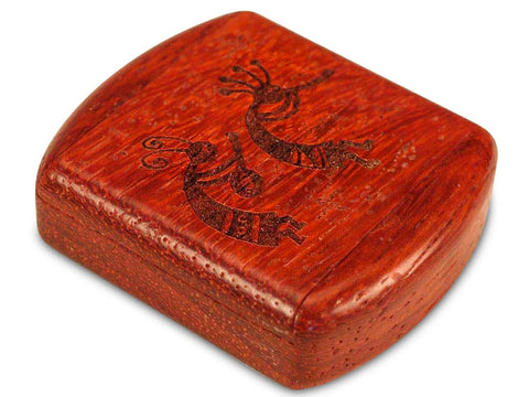 Top View of a 2" Flat Wide Padauk with laser engraved image of Kokopelli Fertility Music