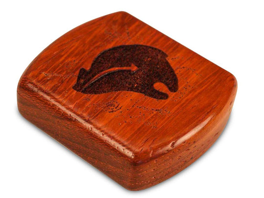 Opened View of a 2" Flat Wide Padauk with laser engraved image of Heartline Bear Luck Friends