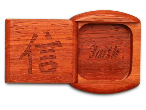 Top View of a 2" Flat Wide Padauk with laser engraved image of Faith
