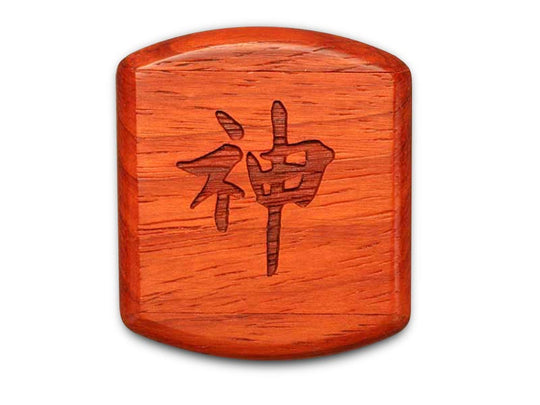 Opened View of a 2" Flat Wide Padauk with laser engraved image of Spirit