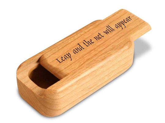 Opened View of a 3" Med Narrow Cherry with laser engraved image of Quote -Zen saying Leap