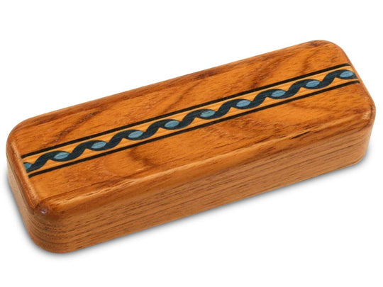 Top View of a 4" Med Narrow Teak with inlay pattern of Blue and Tan Helix Inlay of a 4" Med Narrow Teak - Blue and Tan Helix Inlay