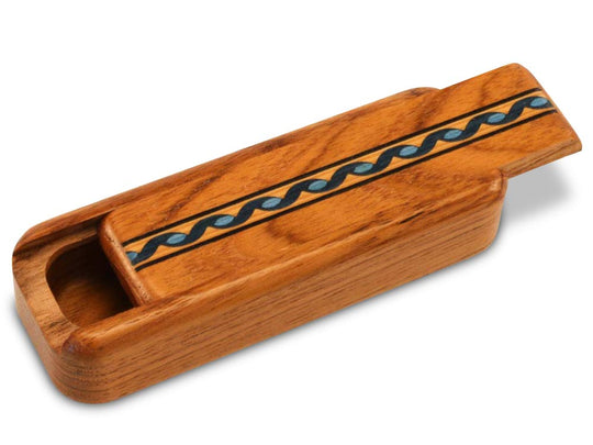 Opened View of a 4" Med Narrow Teak with inlay pattern of Blue and Tan Helix Inlay of a 4" Med Narrow Teak - Blue and Tan Helix Inlay