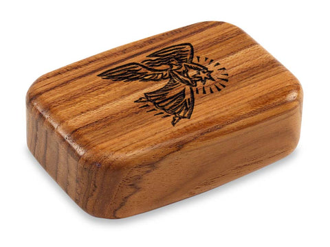 Top View of a 3" Med Wide Teak with laser engraved image of Angel & Star