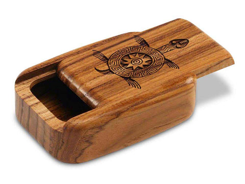 Top View of a 3" Med Wide Teak with laser engraved image of Primitive Turtle