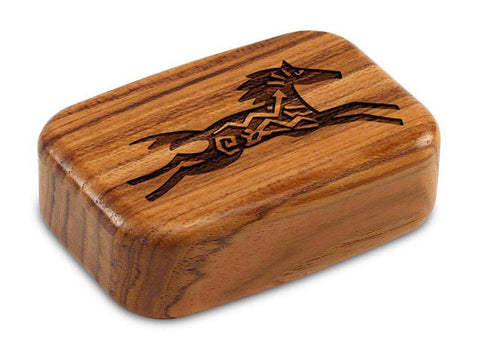 Top View of a 3" Med Wide Teak with laser engraved image of Primitive Horse