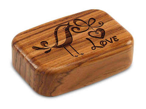 Top View of a 3" Med Wide Teak with laser engraved image of Bird Love