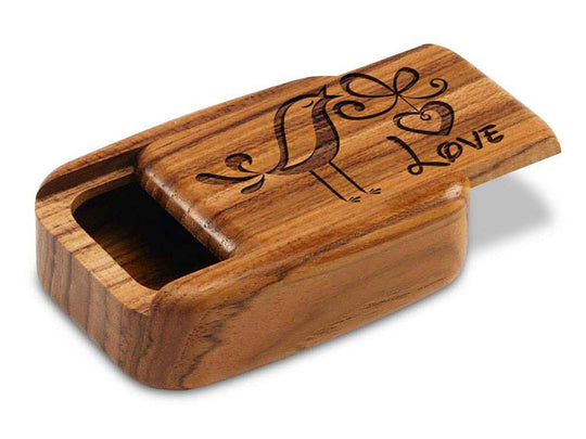 Opened View of a 3" Med Wide Teak with laser engraved image of Bird Love