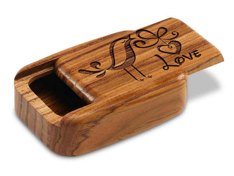 Top View of a 3" Med Wide Teak with laser engraved image of Bird Love