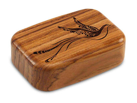 Top View of a 3" Med Wide Teak with laser engraved image of Fantasy Bird