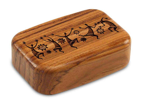Top View of a 3" Med Wide Teak with laser engraved image of Dancing People