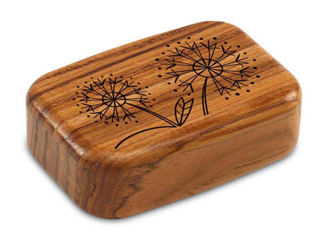 Top View of a 3" Med Wide Teak with laser engraved image of Dandelions
