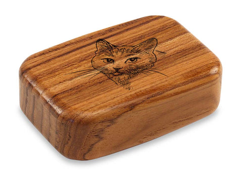 Top View of a 3" Med Wide Teak with laser engraved image of House Cat