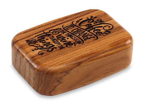 Top View of a 3" Med Wide Teak with laser engraved image of Coffee/Wine to Accept
