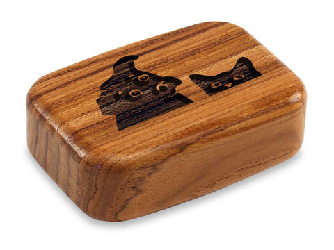 Top View of a 3" Med Wide Teak with laser engraved image of Dog and Cat