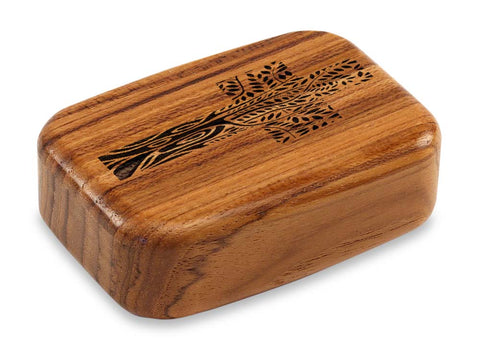Top View of a 3" Med Wide Teak with laser engraved image of Growing Cross