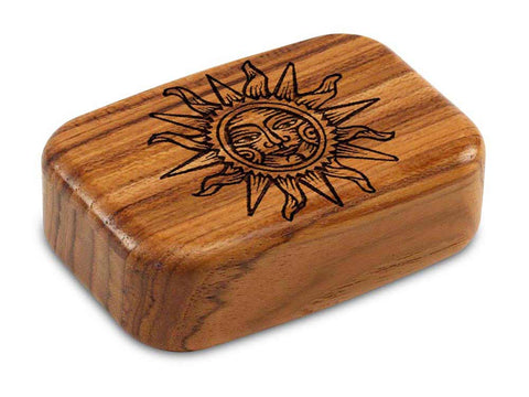 Top View of a 3" Med Wide Teak with laser engraved image of Sun