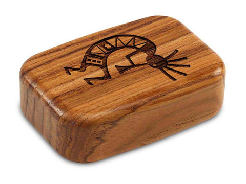 Top View of a 3" Med Wide Teak with laser engraved image of Kokopelli