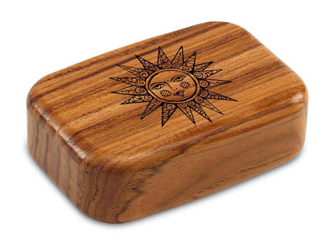 Top View of a 3" Med Wide Teak with laser engraved image of Sunshine