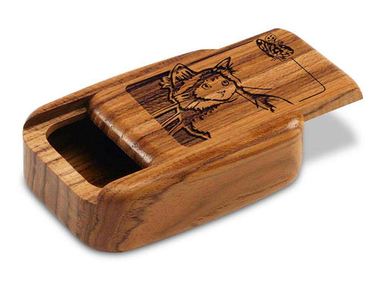 Opened View of a 3" Med Wide Teak with laser engraved image of Cat & Butterfly