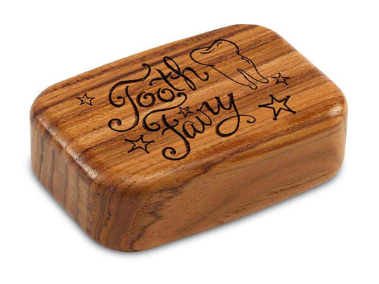 Top View of a 3" Med Wide Teak with laser engraved image of Tooth Fairy