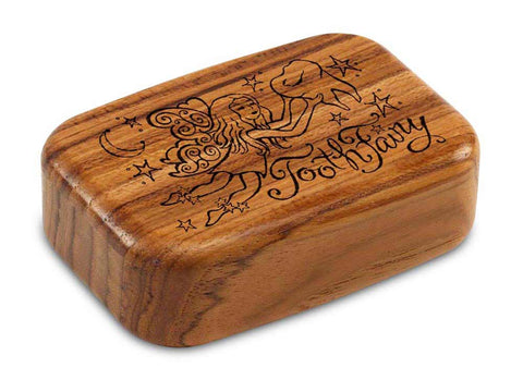 Top View of a 3" Med Wide Teak with laser engraved image of Tooth Fairy II