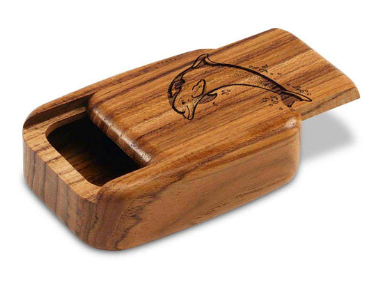 Opened View of a 3" Med Wide Teak with laser engraved image of Dolphin