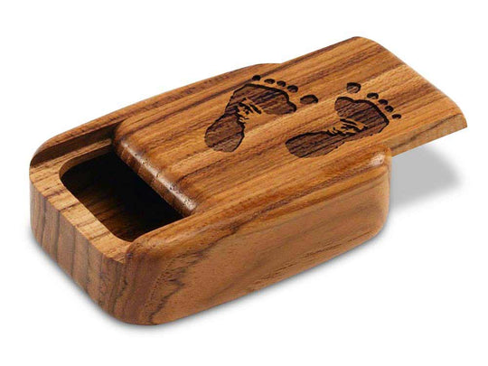 Opened View of a 3" Med Wide Teak with laser engraved image of Footprints