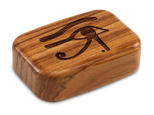 Top View of a 3" Med Wide Teak with laser engraved image of Eye of Horus